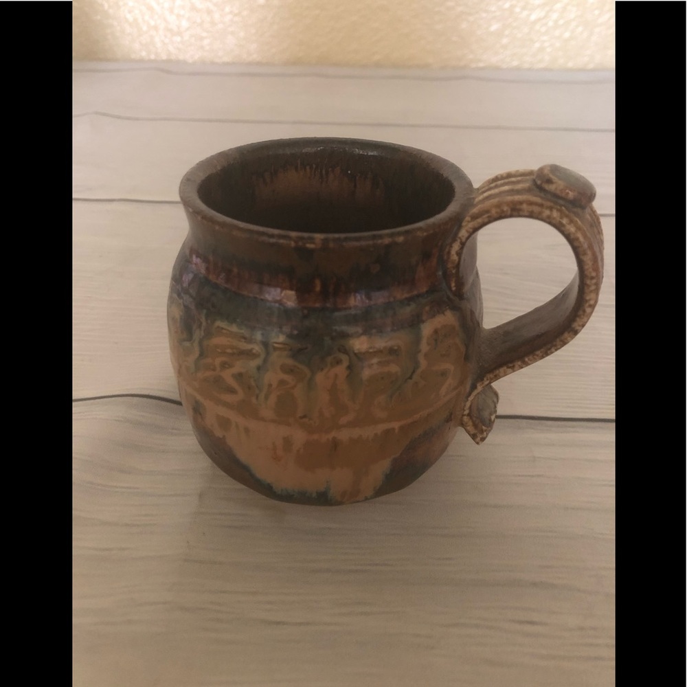 Olson signed pottery art stoneware coffee mug cup